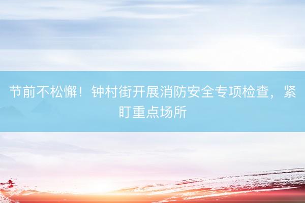 节前不松懈！钟村街开展消防安全专项检查，紧盯重点场所
