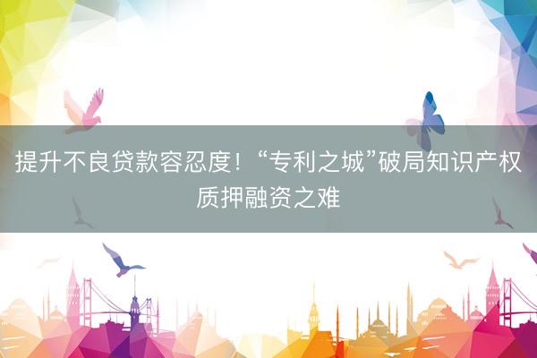 提升不良贷款容忍度！“专利之城”破局知识产权质押融资之难