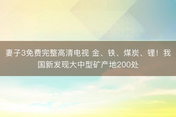 妻子3免费完整高清电视 金、铁、煤炭、锂！我国新发现大中型矿产地200处