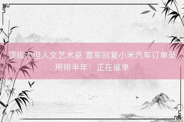 顶级大但人文艺术巫 雷军回复小米汽车订单录用排半年：正在催单