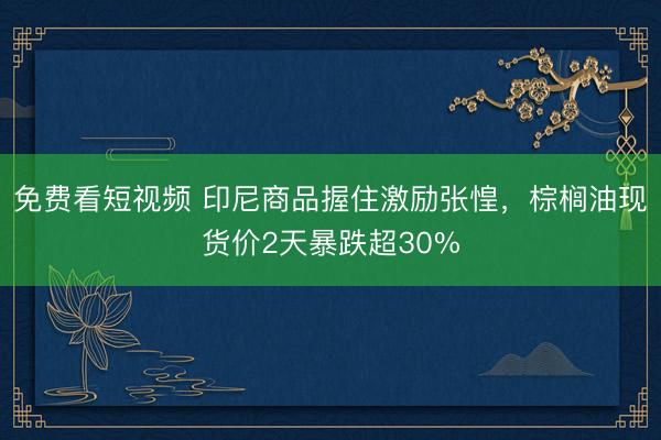 免费看短视频 印尼商品握住激励张惶，棕榈油现货价2天暴跌超30%