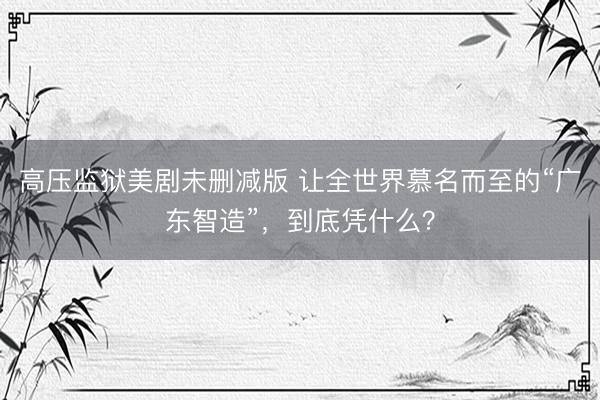 高压监狱美剧未删减版 让全世界慕名而至的“广东智造”，到底凭什么？