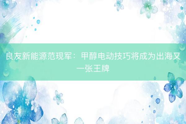 良友新能源范现军：甲醇电动技巧将成为出海又一张王牌